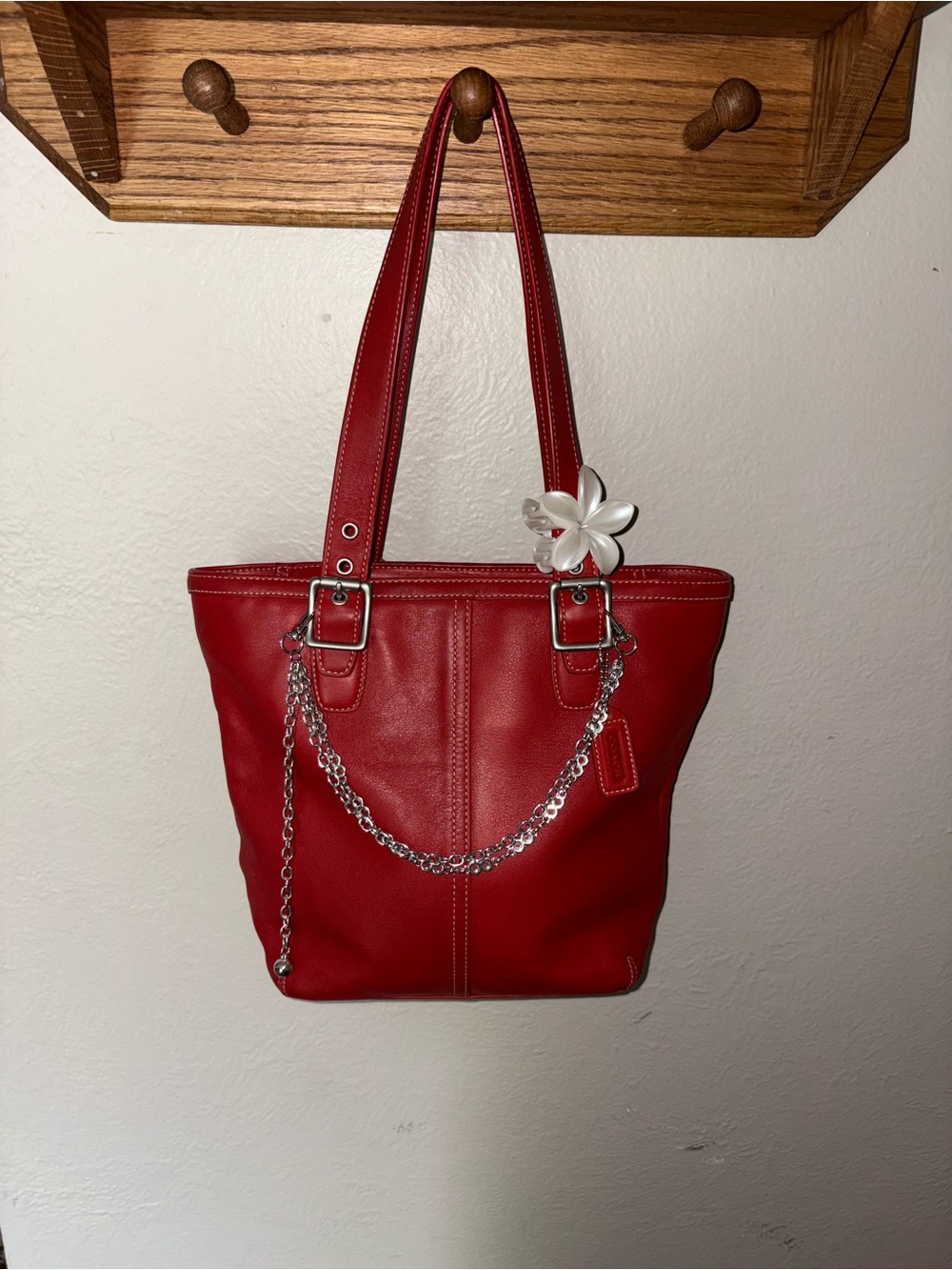 Coach Red Leather Shoulder Tote